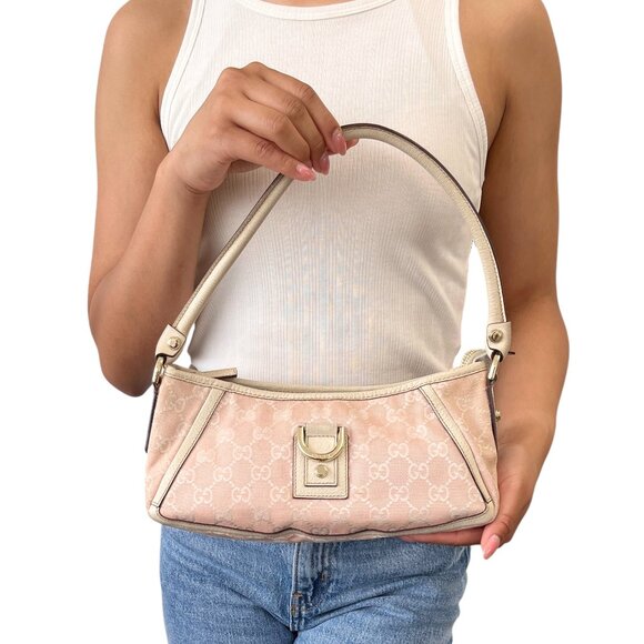 GUCCI Vintage GG Monogram Logo Abbey Shoulder Bag Pochette Pink Canvas [105938] - Picture 2 of 13